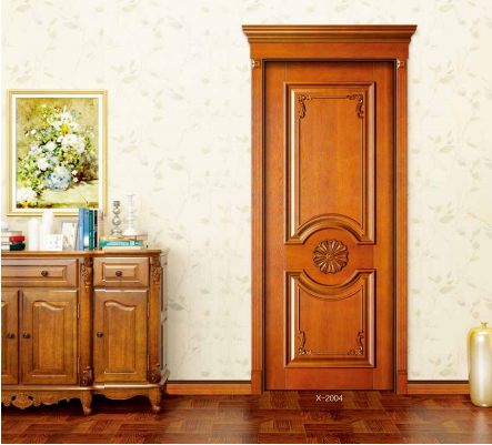 鑫順來X-2004復古雕花帶扣線、羅馬柱、實木花、單邊帽頭封閉修色實木烤漆門