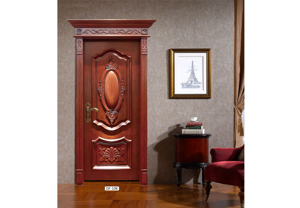 廠價直銷愉心X-4060平開仿古雕花實木烤漆門