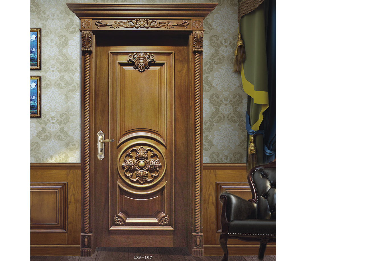 廠價熱銷愉心X-4063平開仿古實木烤漆門