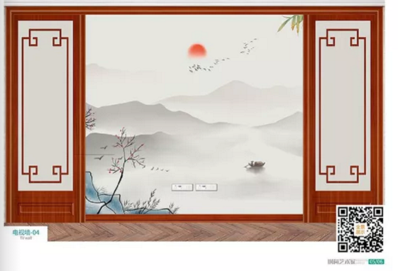 廠價熱賣鑫順來DQ-04掃碼中式電視墻,掃二維碼看裝修風格